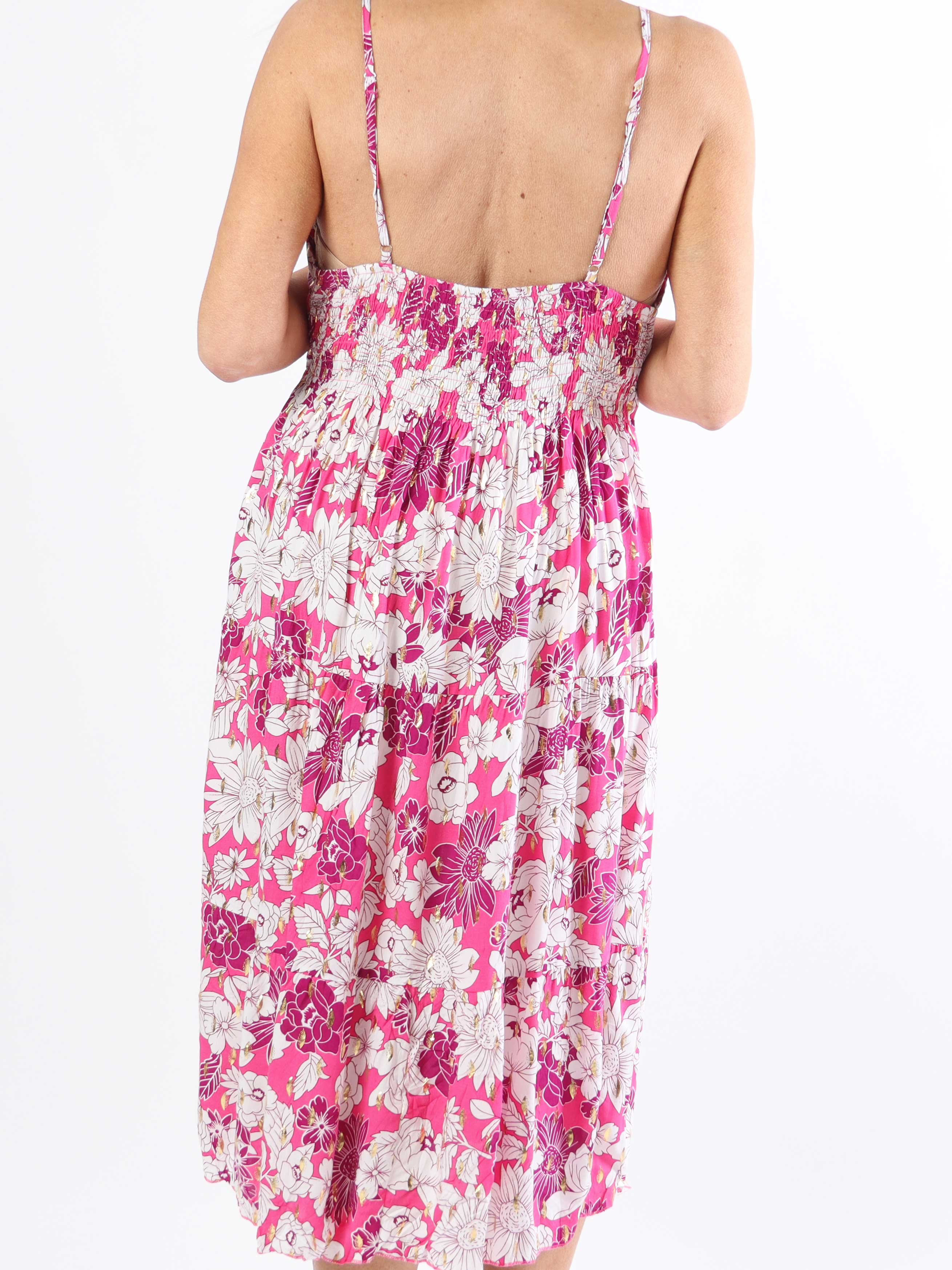 Lucie Flower Short - Plus size viskosbandklänning i blommigt tryck med v-ringning